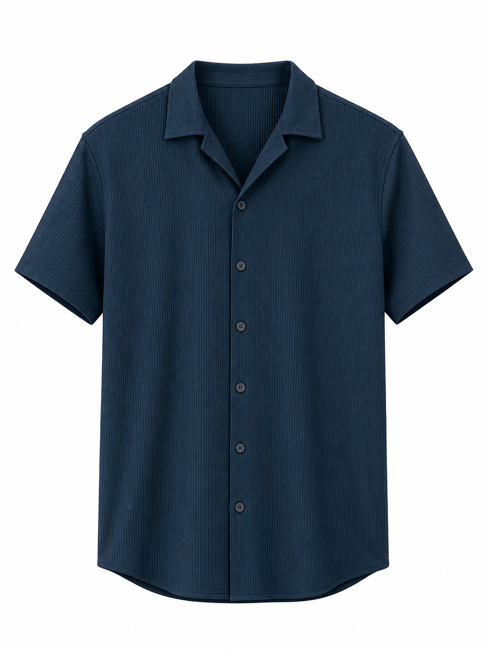 Navy ribbed camp collar shirt