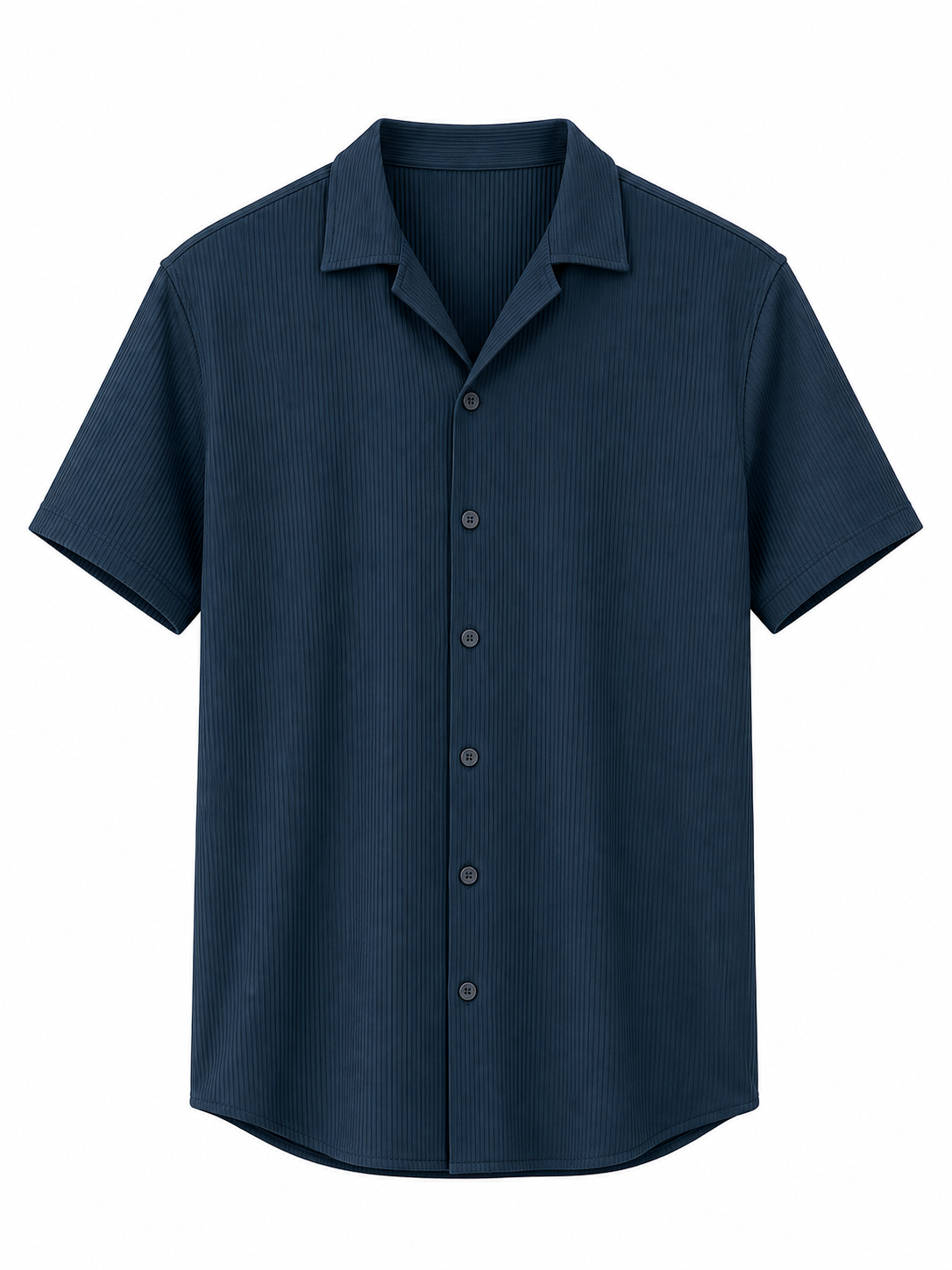 Navy ribbed camp collar shirt