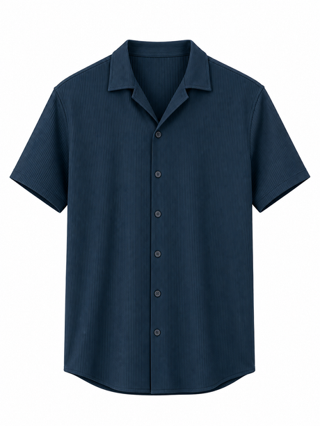 Ribbed Camp Collar Shirt in Navy
