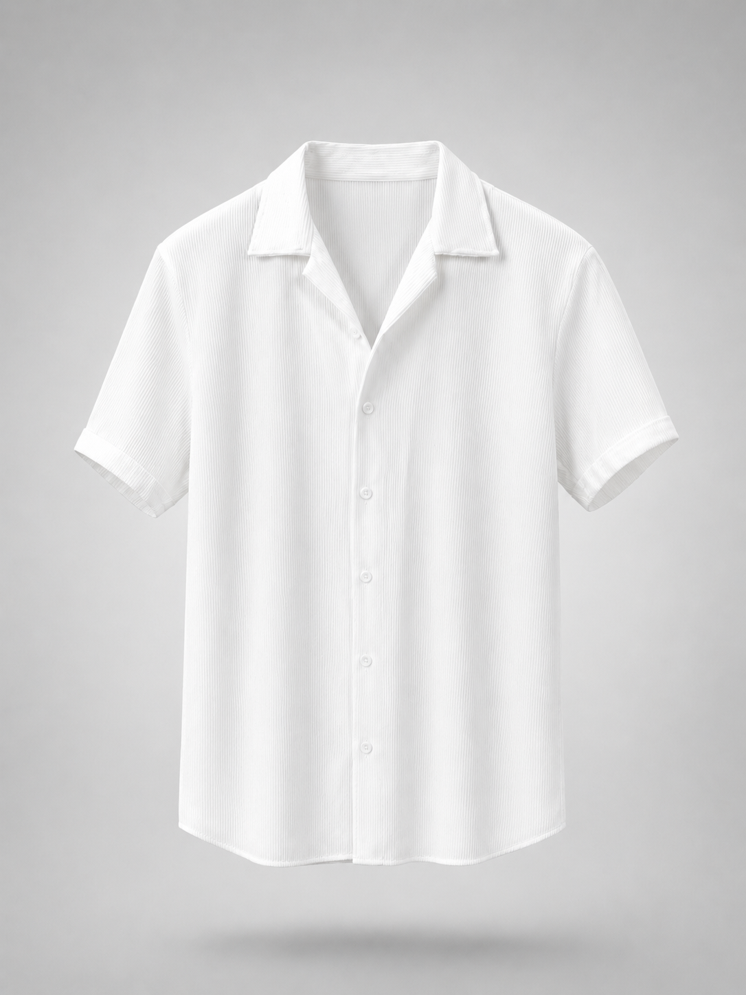 White ribbed camp collar shirt