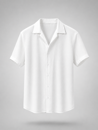 Ribbed Camp Collar Shirt in White