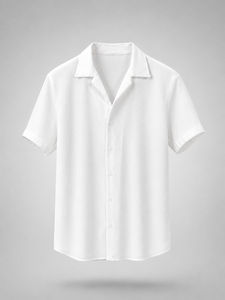 Ribbed Camp Collar Shirt in White