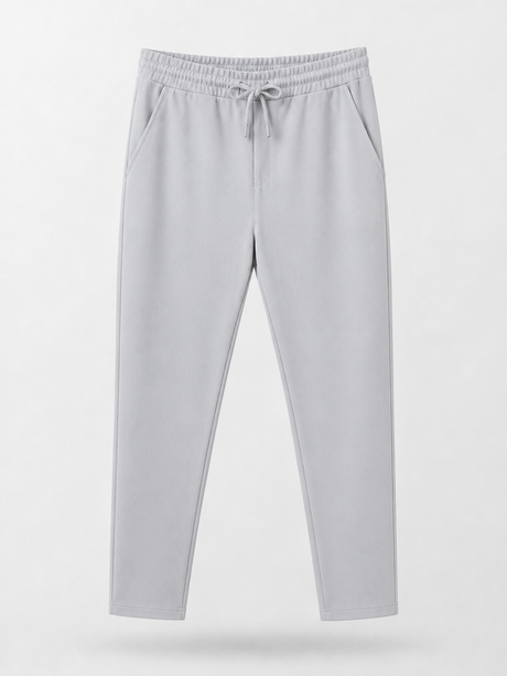 Ribbed Drawstring Trousers in Light Grey