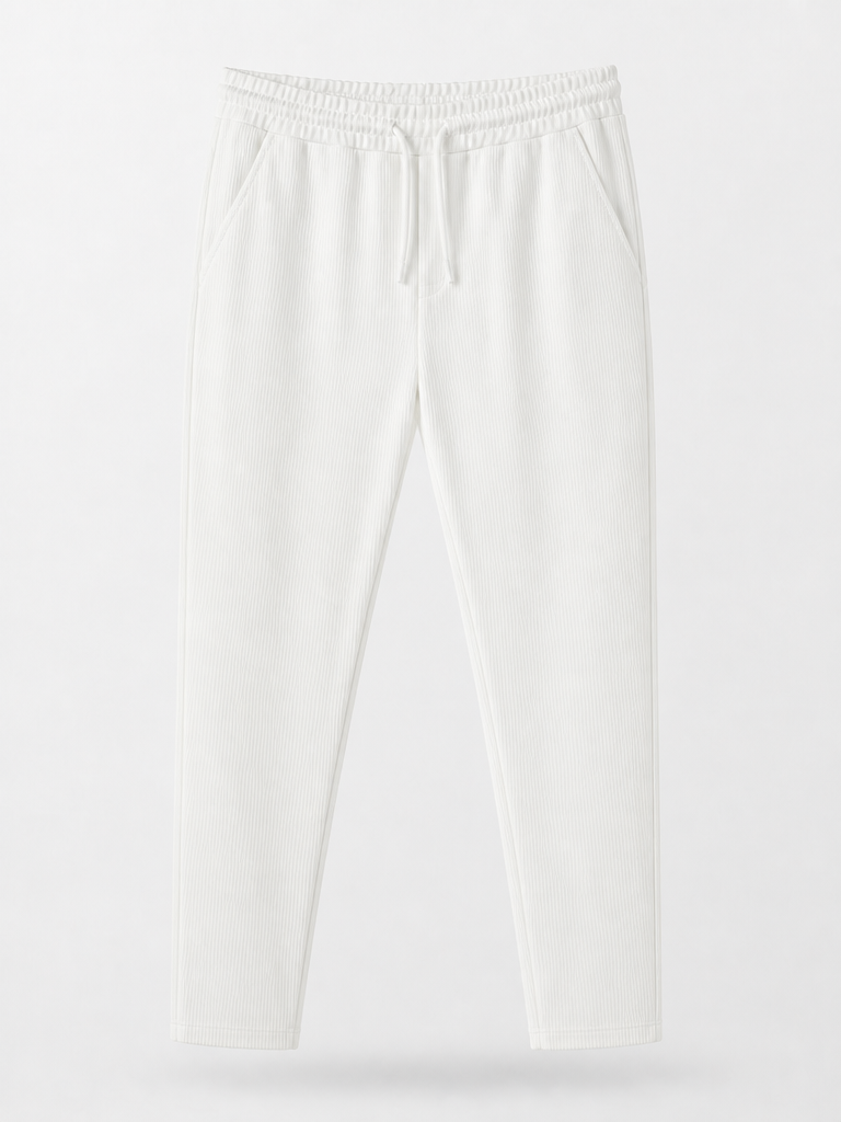 Off white ribbed drawstring trousers
