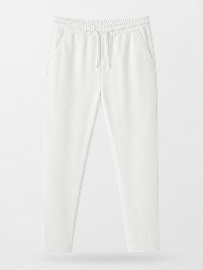 Ribbed Drawstring Trousers in Off White