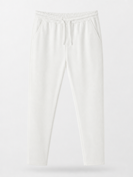 Ribbed Drawstring Trousers in Off White