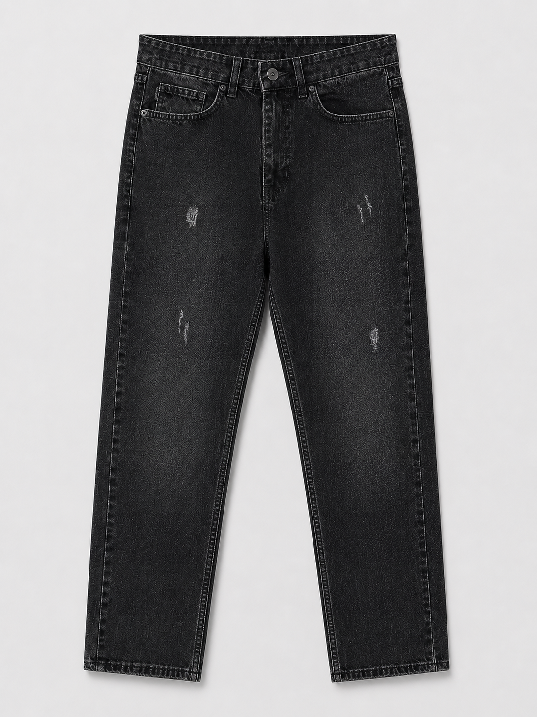 Washed black straight leg jeans, detail