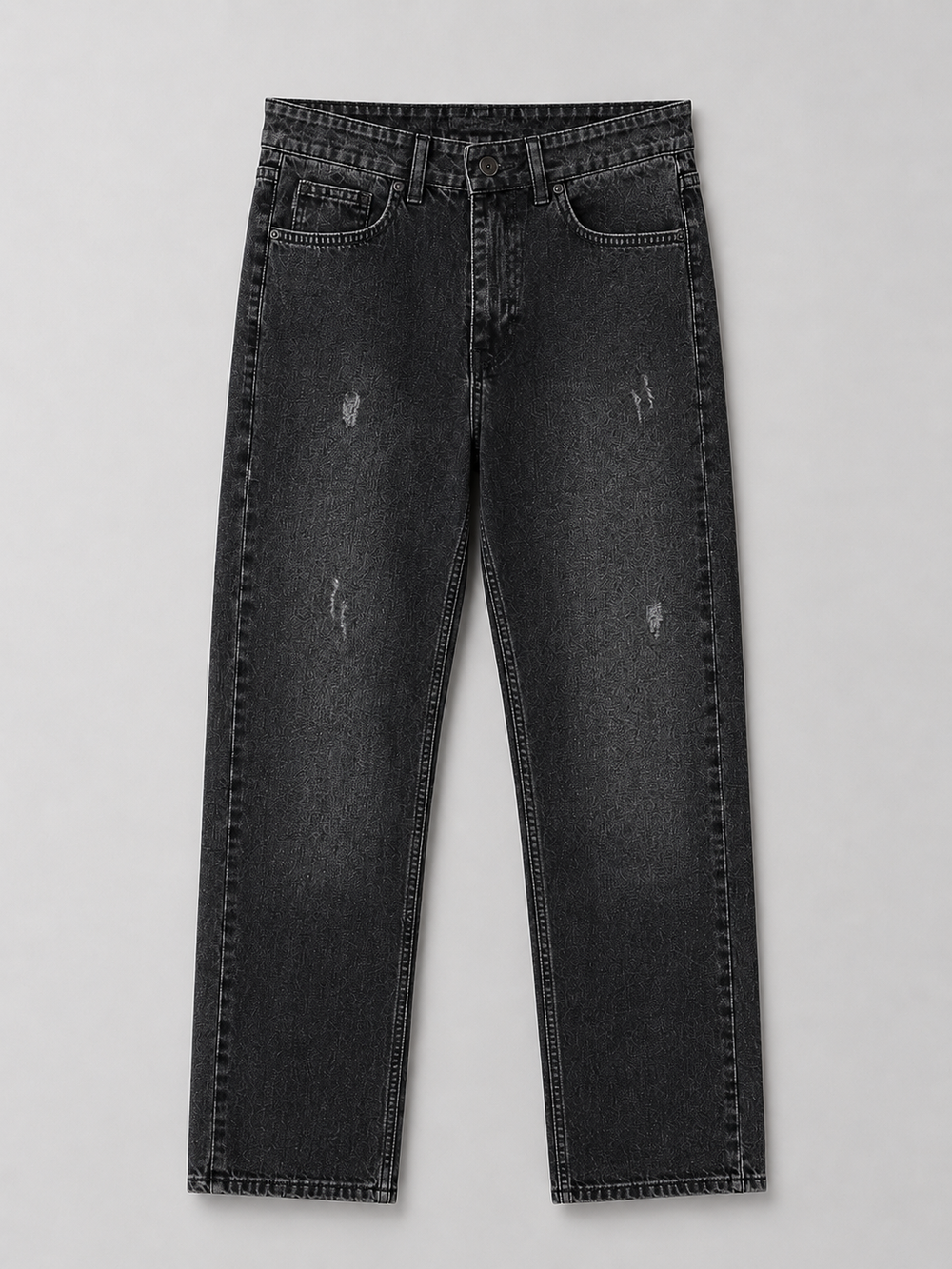 Washed black distressed straight leg jeans