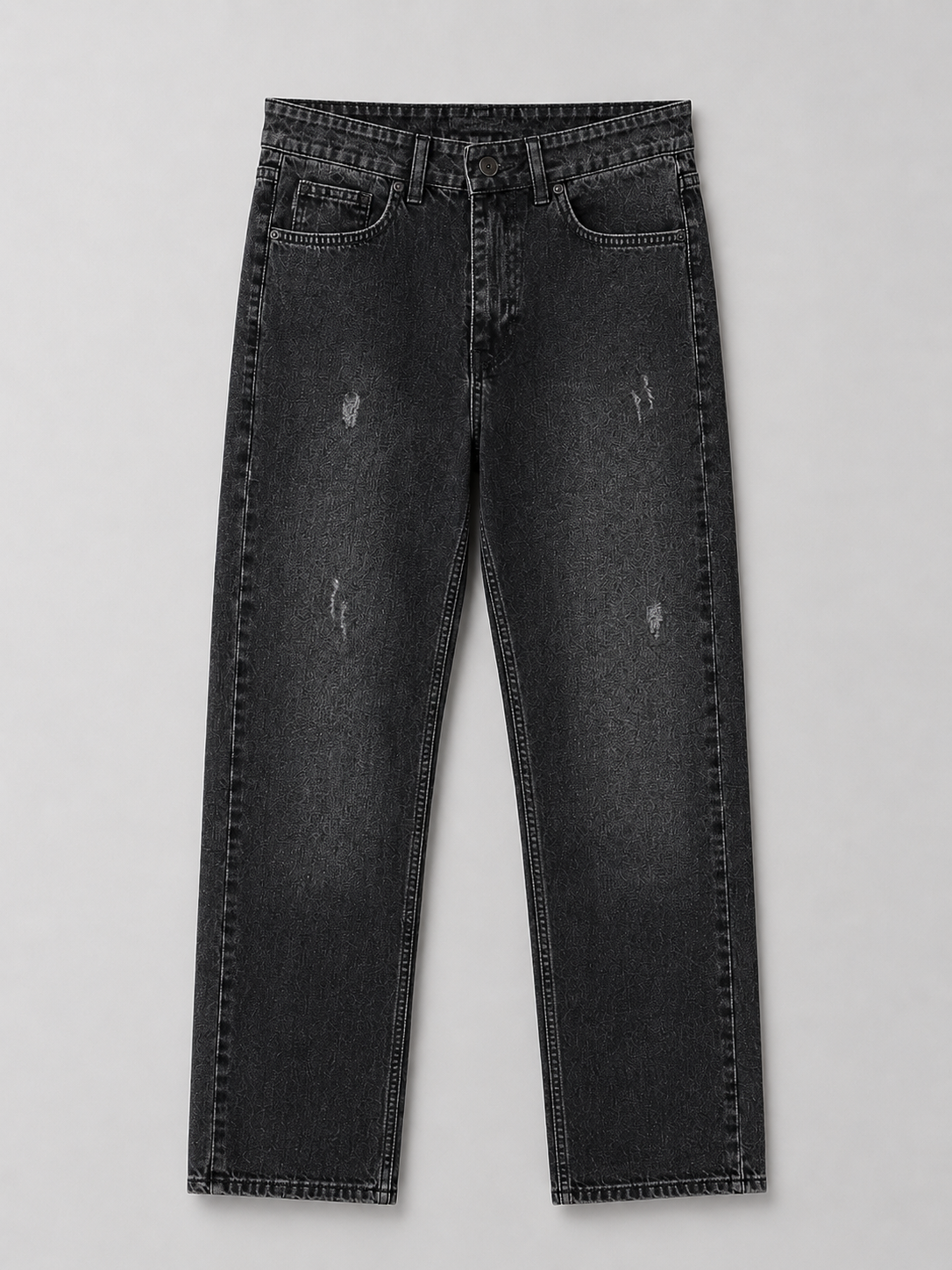 Washed black distressed straight leg jeans