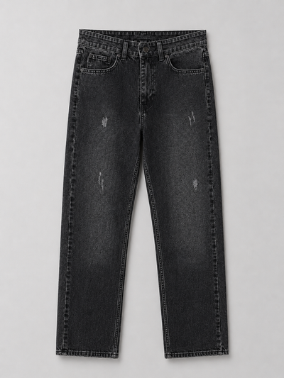 Straight Leg Jeans in Washed Black