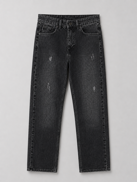 Straight Leg Jeans in Washed Black