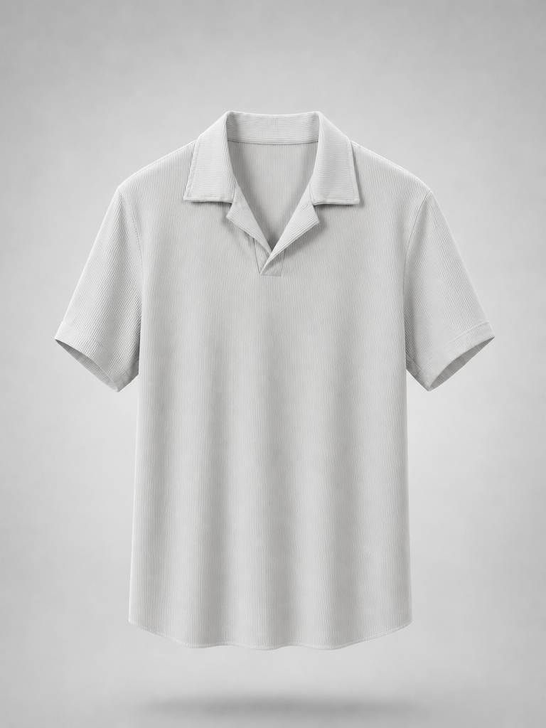Light grey ribbed open collar polo