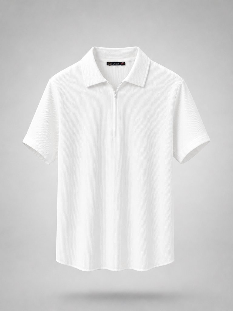 White ribbed zip polo